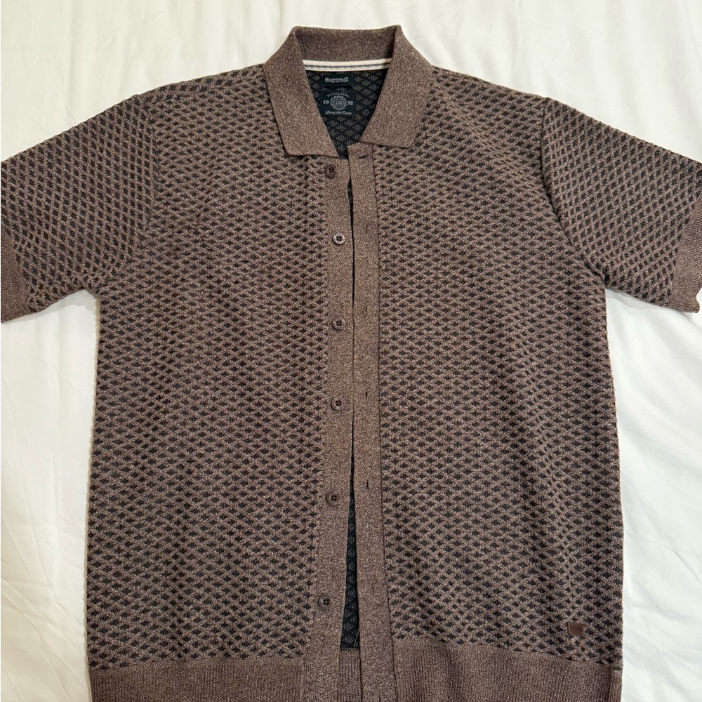 Buffalo David Bitton Men’s (L) Brown Textured Short-Sleeve Cardigan